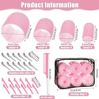 4 Sizes Rollers Hair Curlers, 50 Pcs Set Jumbo Hair Rollers 25mm 36mm 48mm 60mm Self Grip Hair Ro... | Amazon (US)