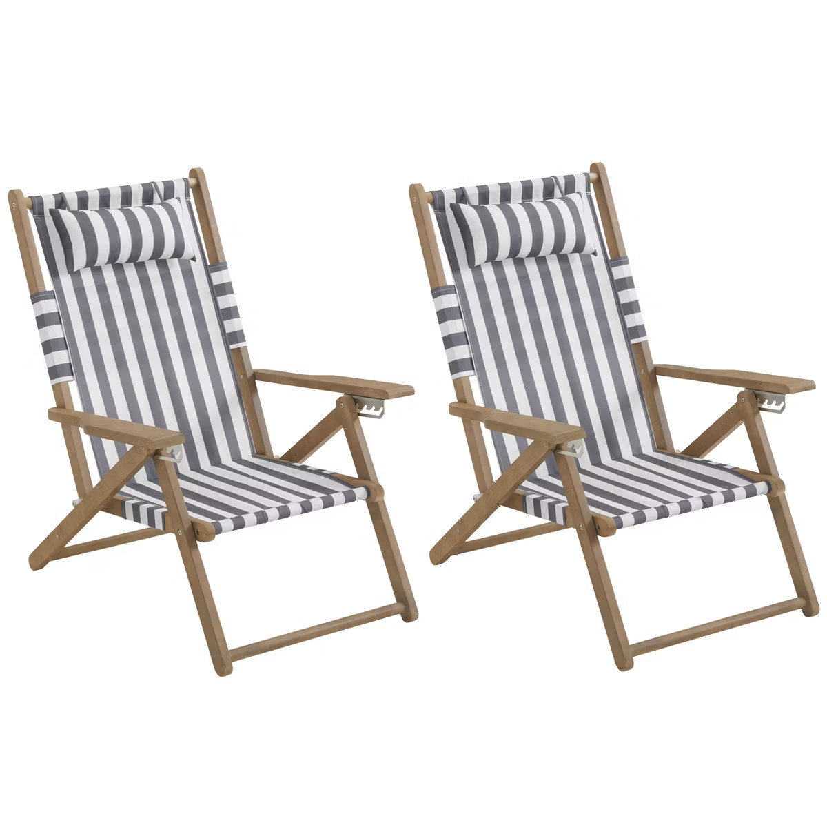 Set of 2 Beach Chairs - Outdoor Weather-Resistant Wood Folding Chairs with Carry Straps and Recli... | Target