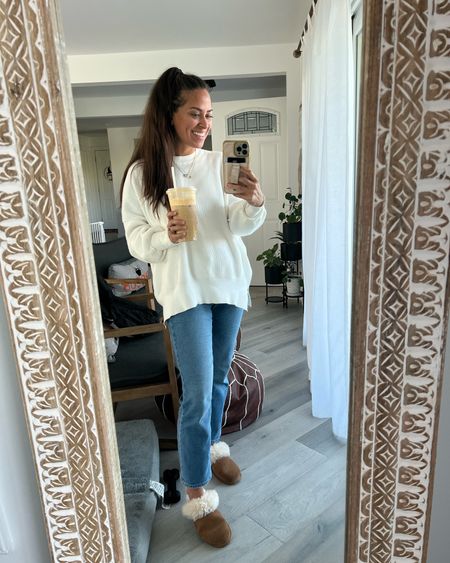 Popular Amazon sweater, so cozy! Comes in numerous colors. Madewell jeans and Ugg slippers. Fall outfit, fall comfort clothes!

#LTKstyletip #LTKunder100 #LTKhome