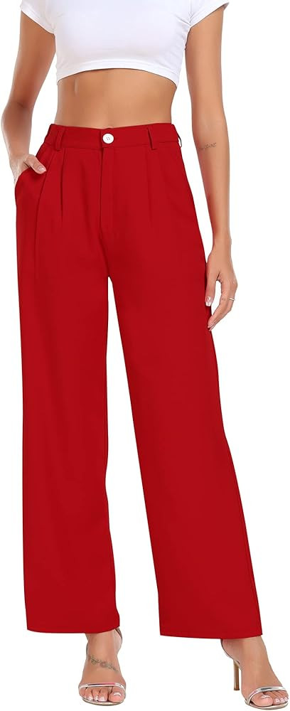 MAVIS LAVEN Womens Wide Leg High Waist Straight Leg Casual Pants Stretch Comfy Pockets Relaxed Fi... | Amazon (US)
