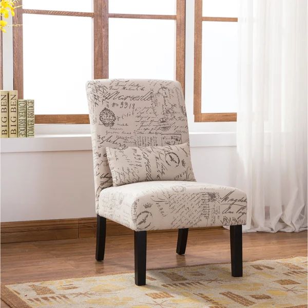 Pisano English Letter Print Fabric Armless Contemporary Accent Chair with Matching Pillow | Bed Bath & Beyond