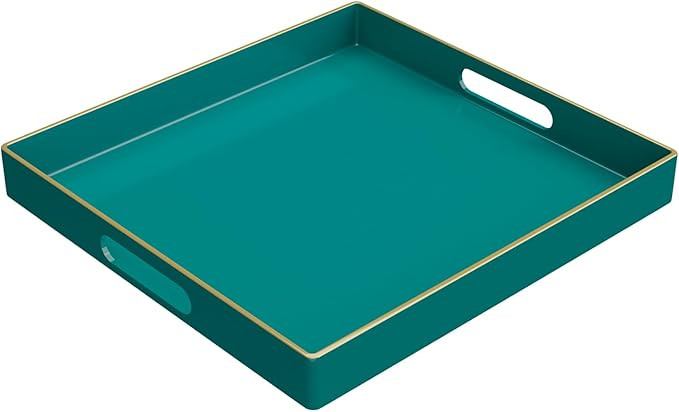 MAONAME Decorative Tray, Green Serving Tray with Handles, Coffee Table Tray, Square Plastic Tray ... | Amazon (US)