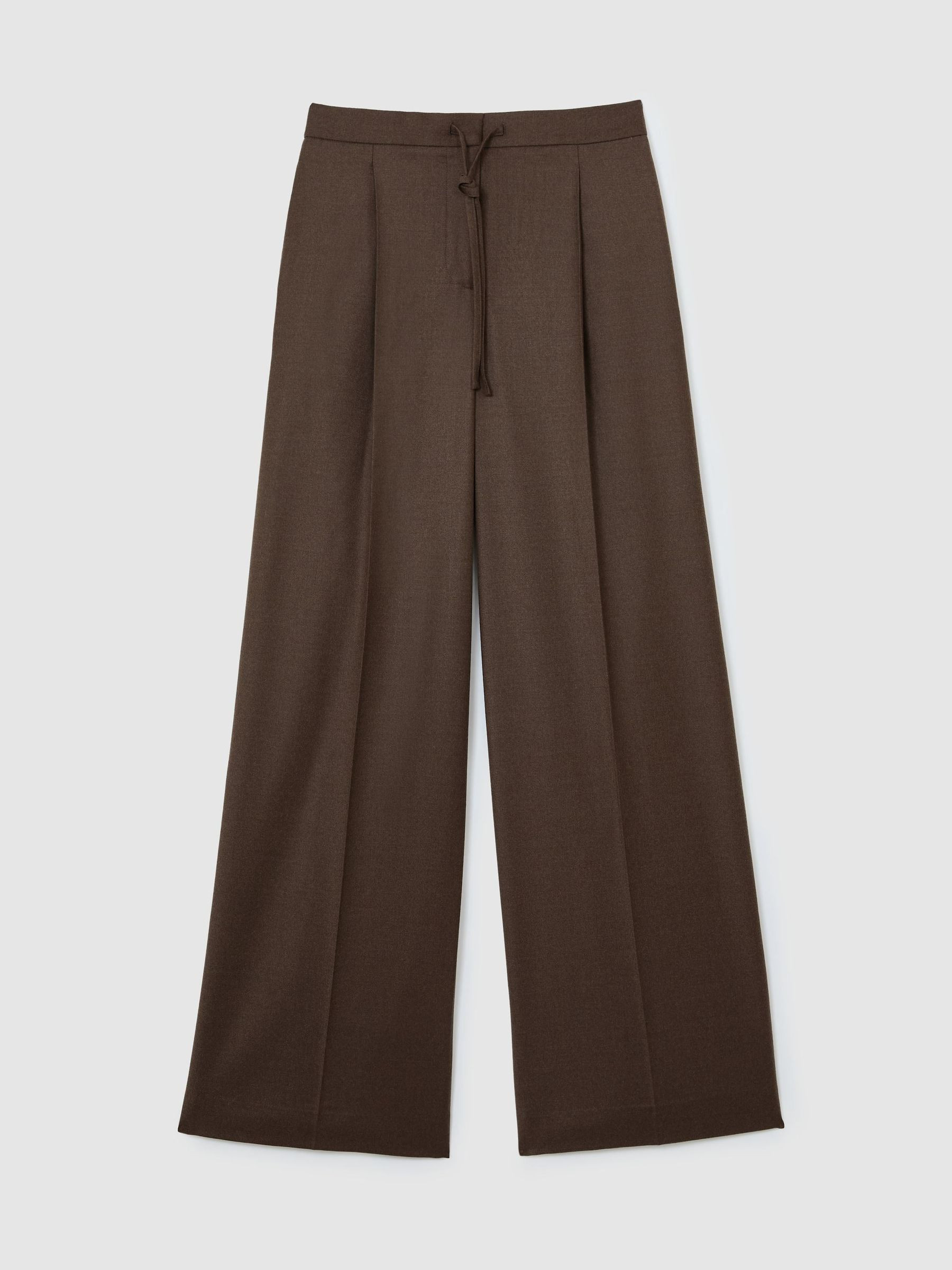 Reiss Wool-Blend Wide-Leg Drawstring Trousers in Mocha Brown - REISS | Reiss UK