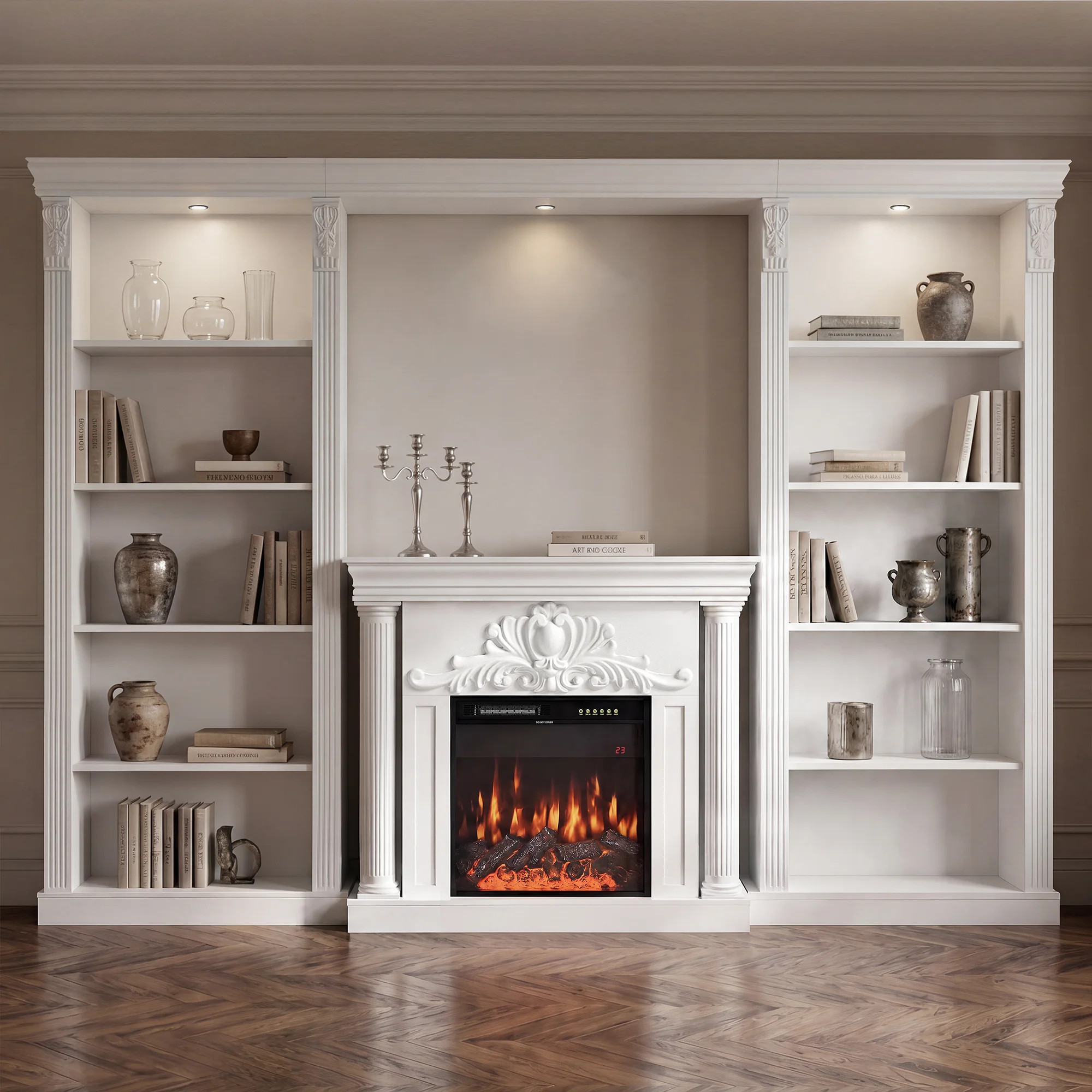 86.5'' H Electric Fireplace TV Stand With Mantel | Wayfair North America