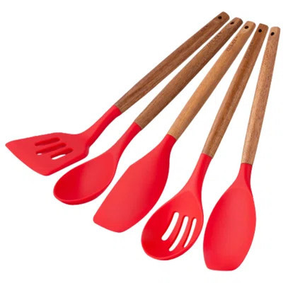 Zulay Kitchen Non-Stick Silicone Utensils 5-Piece Set with Acacia Wood Handles & Holder | Wayfair North America