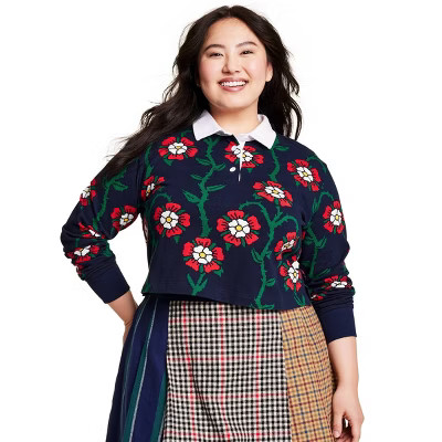 Women's Rose Print Collared Long Sleeve Rugby Shirt - Rowing Blazers x Target | Target