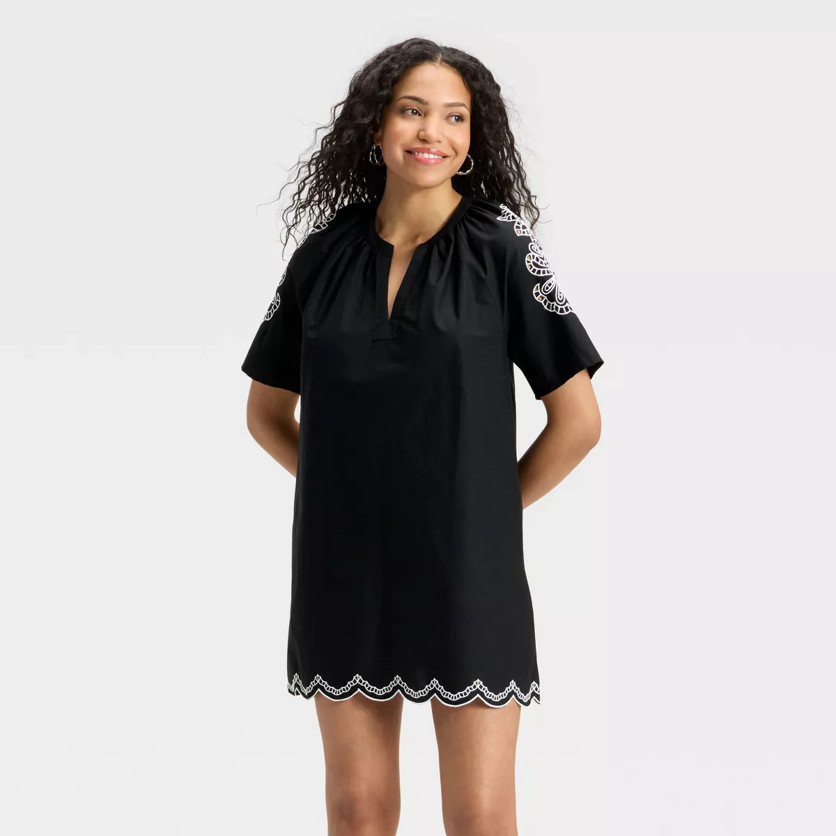 Women's Short Sleeve Eyelet Mini A-Line Dress - Universal Thread™ Black | Target