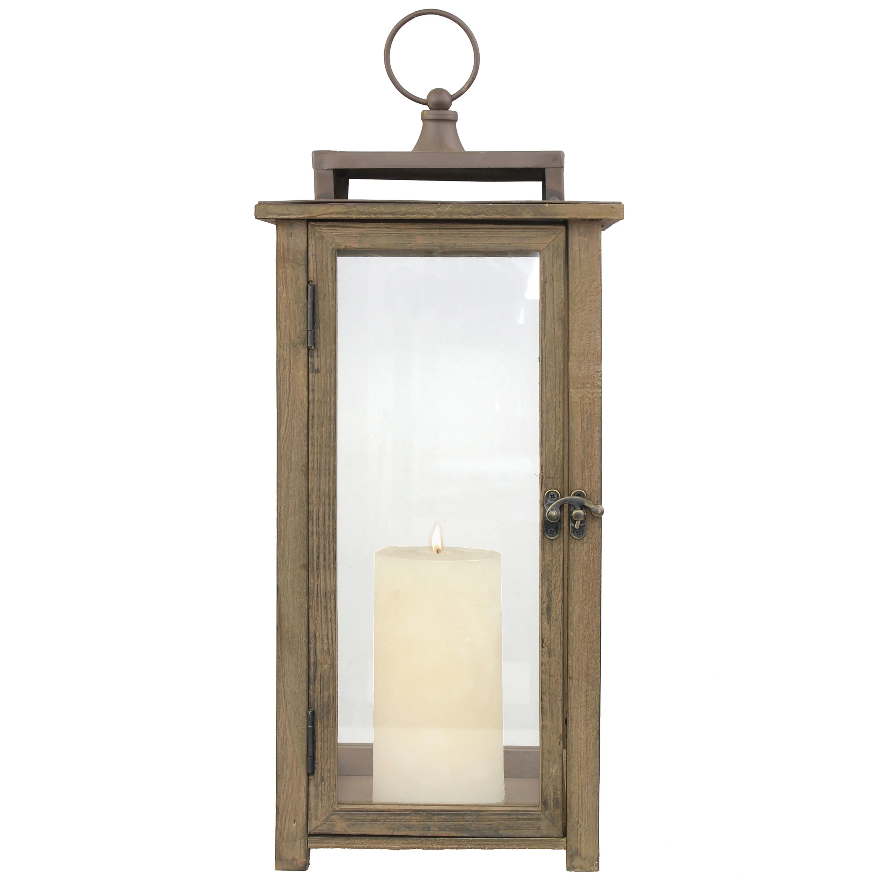 Large Rustic Wooden Hurricane Candle Lantern - Walmart.com | Walmart (US)
