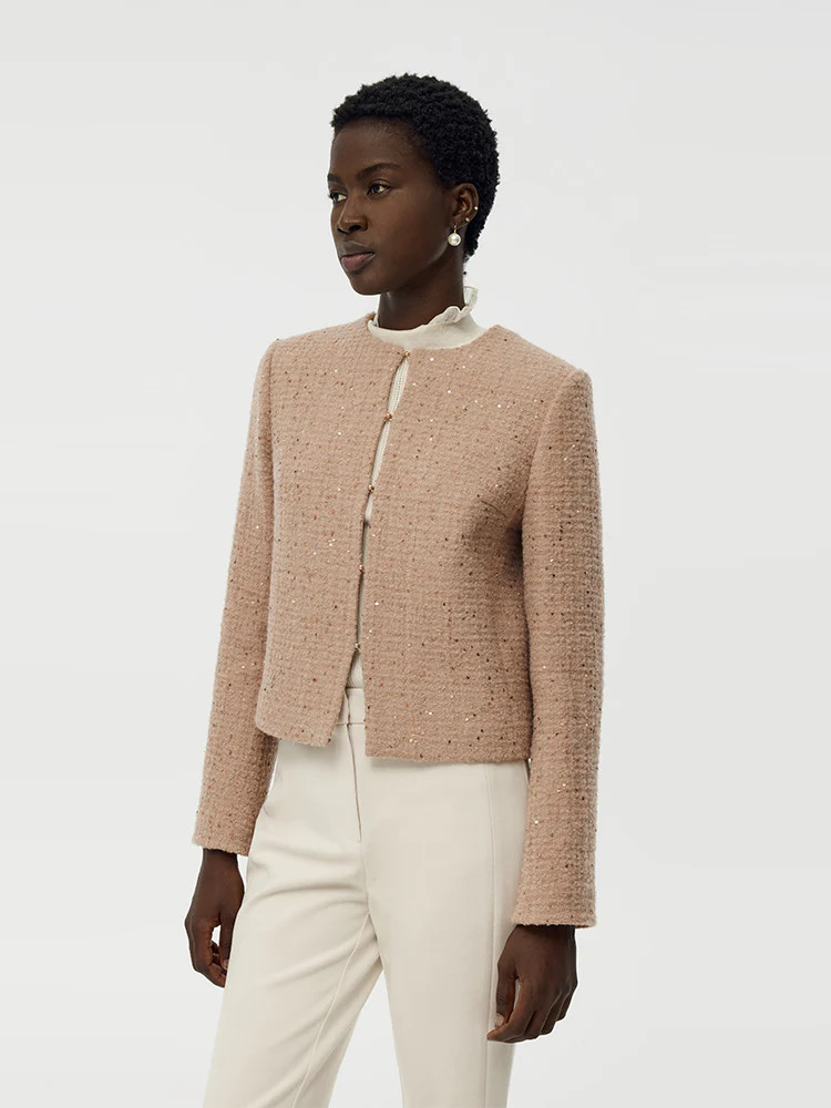 Alpaca And Wool Tweed Women Crop Jacket | GOELIA