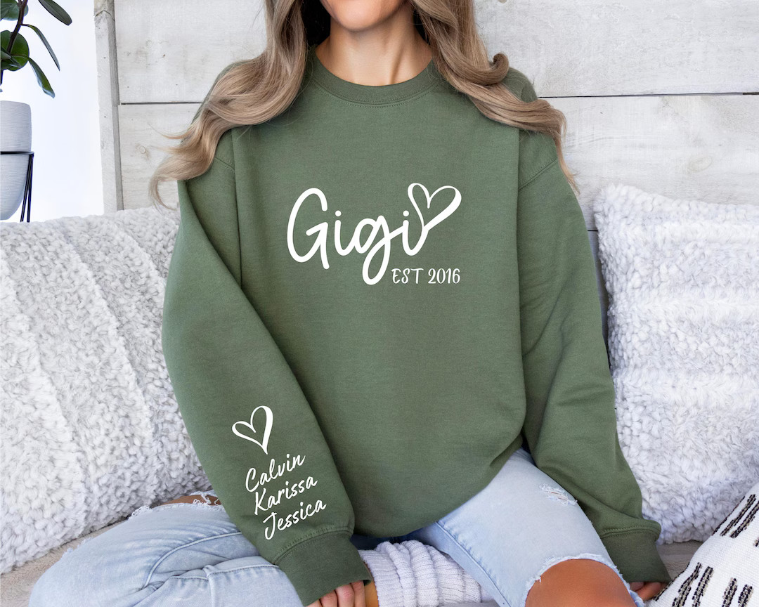 Custom Gigi Sweatshirt, Gigi Sweater, With Kids Name on Sleeve, Personalized Gigi Sweater, Custom... | Etsy (US)