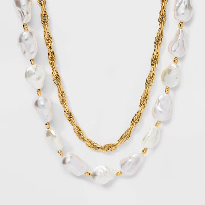 Pearl and Twisted Chain Multi-Strand Necklace - A New Day™ Gold/Ivory | Target