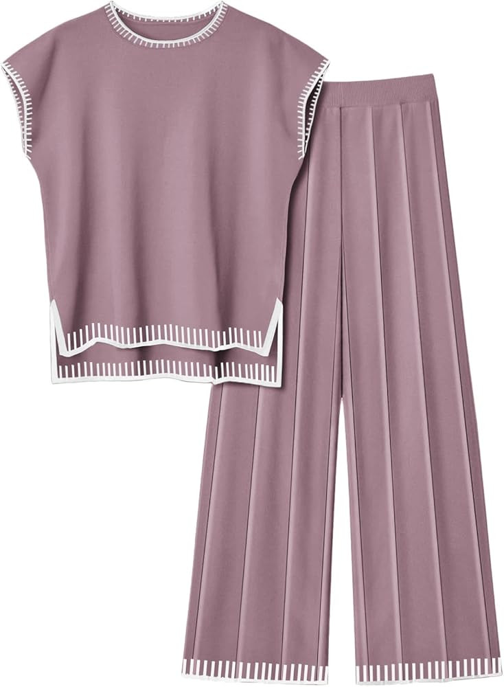 Ekouaer Womens Matching Sets Knit Sweater Sets 2 Pieces Outfits Pullover Tops Wide Legs Pants Lou... | Amazon (US)