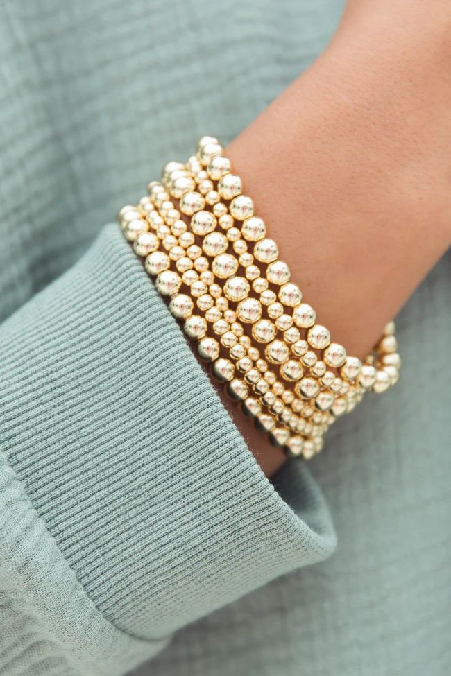 Gold Beaded Stack | Pink Lily