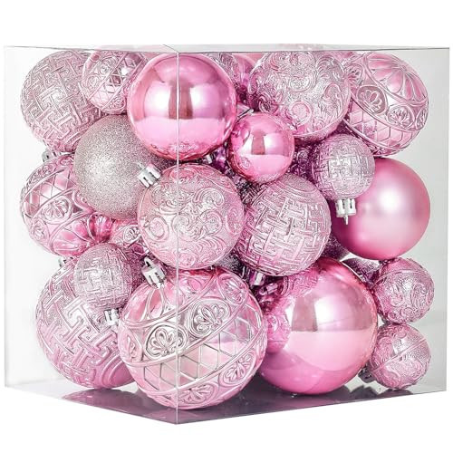 46 Pcs Pink Christmas Ball Ornaments, Shatterproof Christmas Tree Ornaments Set with Velvet Christmas Bows, Vintage Xmas Decorations with Hanging Hooks in 3 Sizes(Small Medium Large) | Amazon (US)