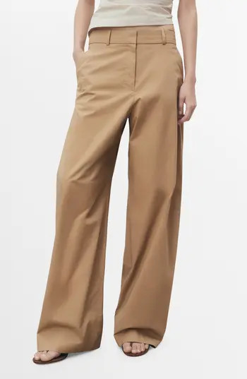 MANGO Stretch Cotton Wide Leg Pants in Medium Brown at Nordstrom Rack, Size 4 | Nordstrom Rack