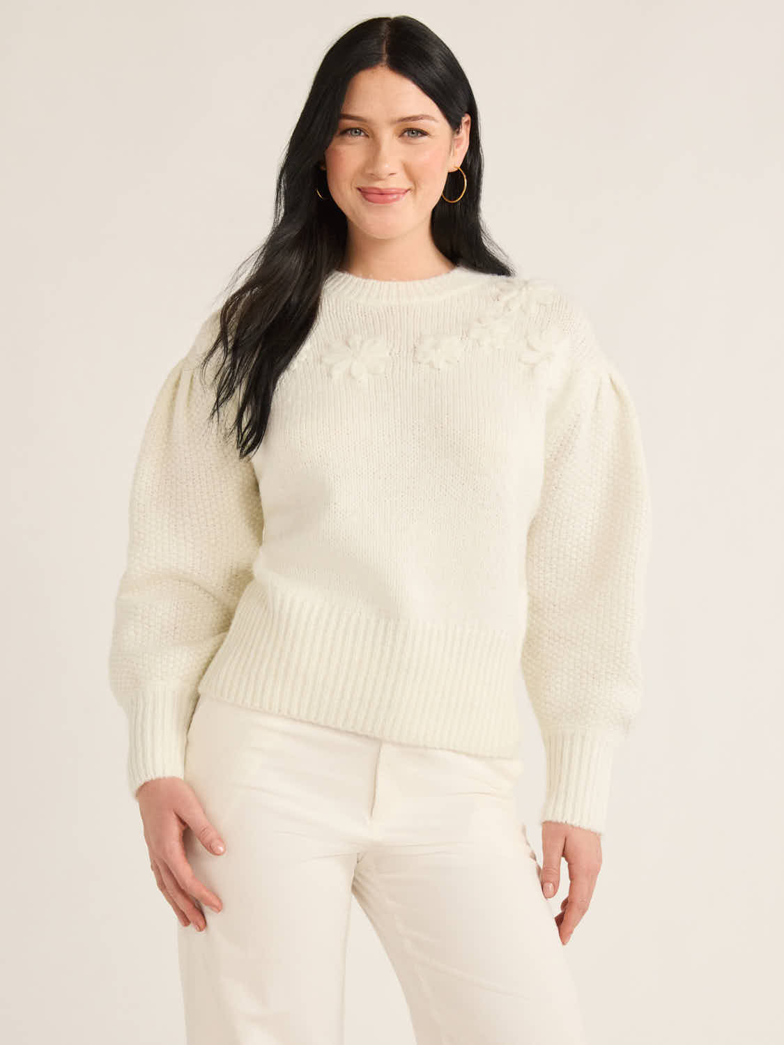 Free Assembly Women's Embroidered Flower Sweater with Long Sleeves, Midweight, Sizes XS-4X | Walmart (US)