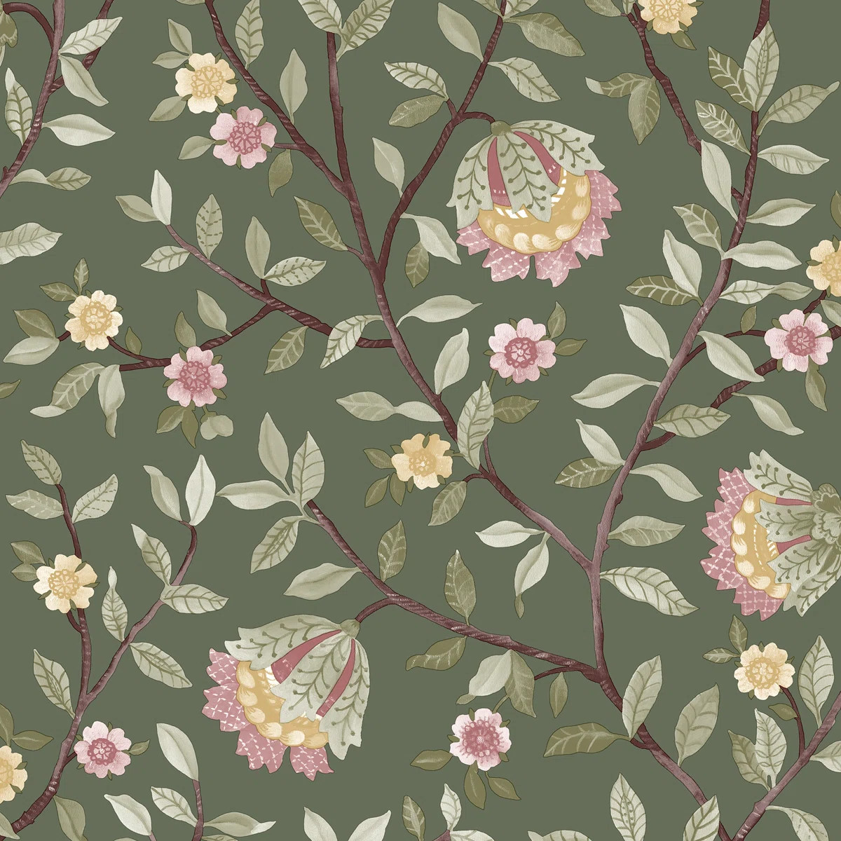 Vintage Botanical Blooms Forest Green Wallpaper | Wayfair North America