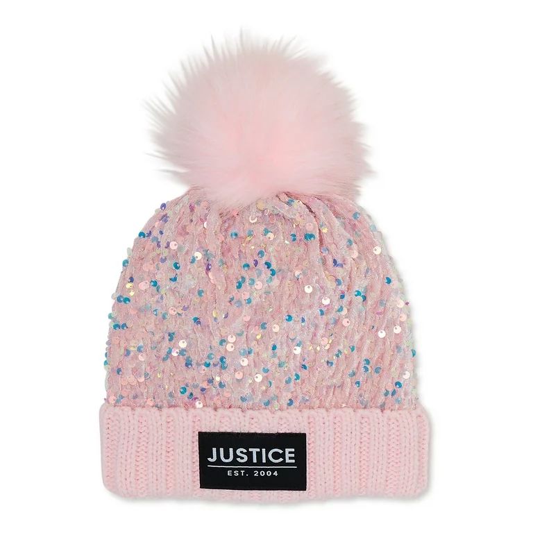 Justice Girls Sequin Beanie Hat with Pom and Gloves, 2-Piece Set | Walmart (US)