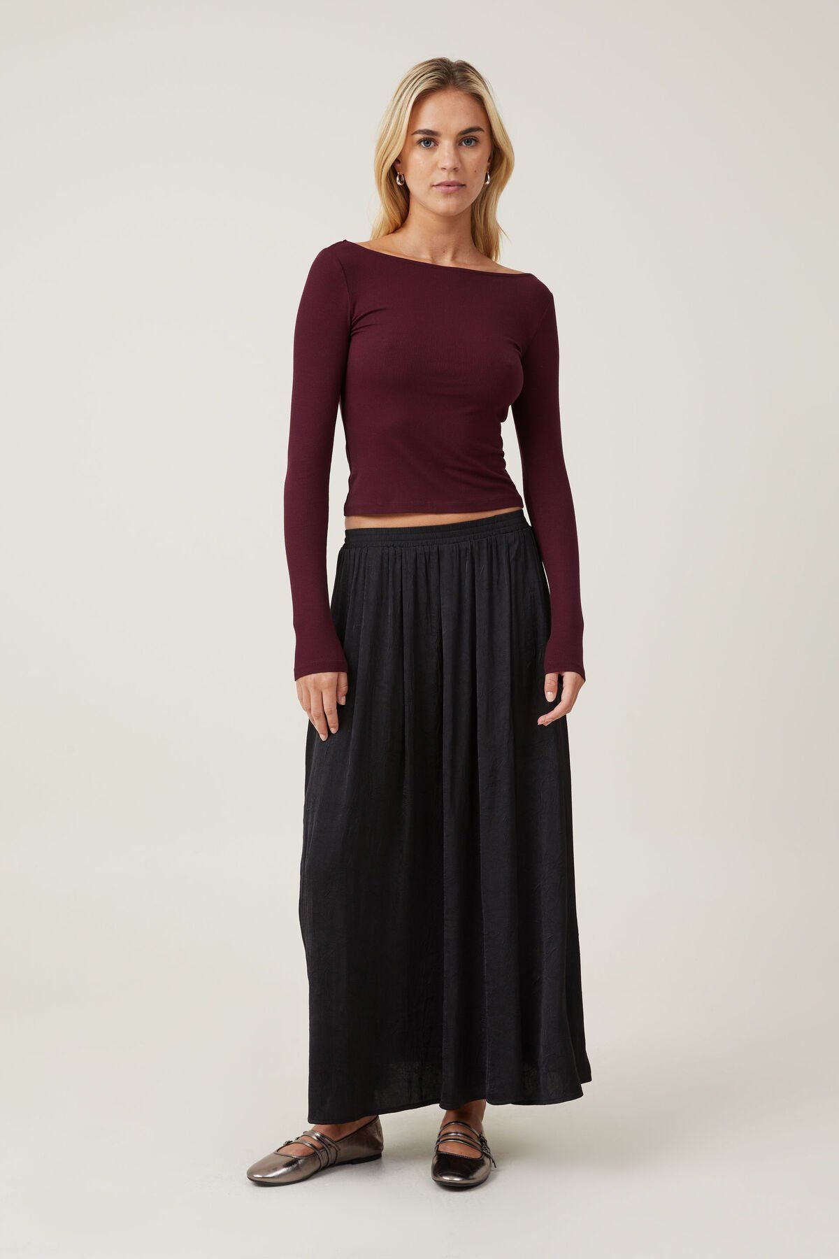 Sage Crushed Satin Maxi Skirt | Cotton On (ANZ)