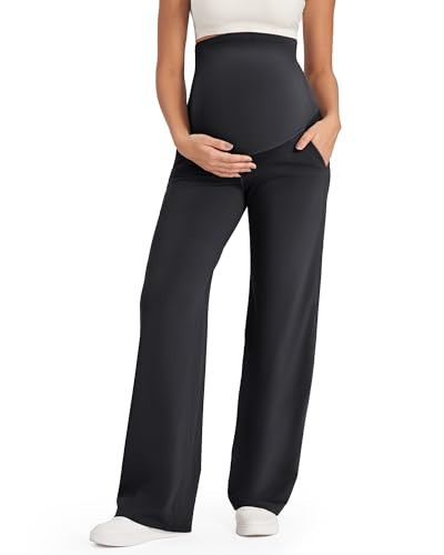 G4Free Maternity Pants with Pockets Over The Belly Pregnancy Leggings Wide Leg Yoga Pants for Business Casual (Black,M,Regular) | Amazon (US)
