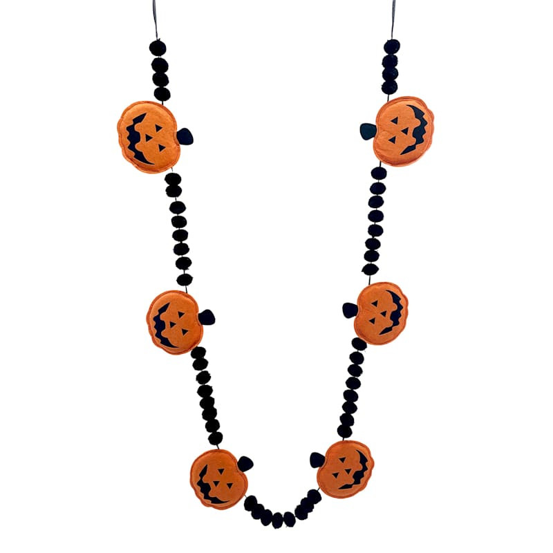 Orange Pumpkin Pom Pom Garland, 72", Fabric, sold by At Home | At Home