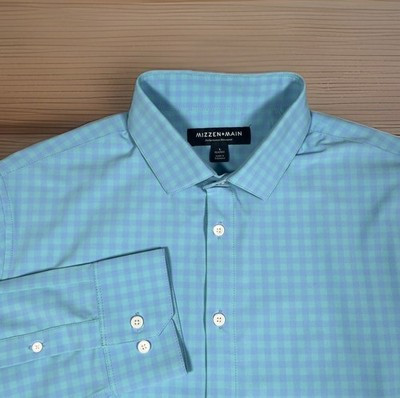 Mizzen Main Long Sleeve Button Up Check Blue Dress Shirt Men L Pleated Back-EUC | eBay | eBay US