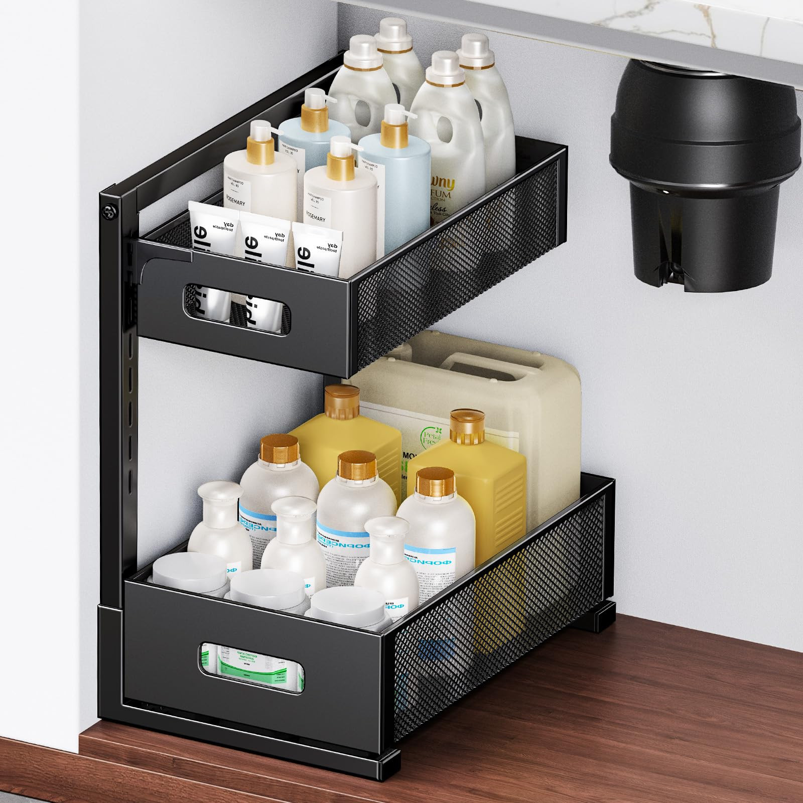Under Sink Organizer 2 Tier, Adjustable Height Under Sink Organizers and Storage, Smooth & Silent... | Amazon (US)