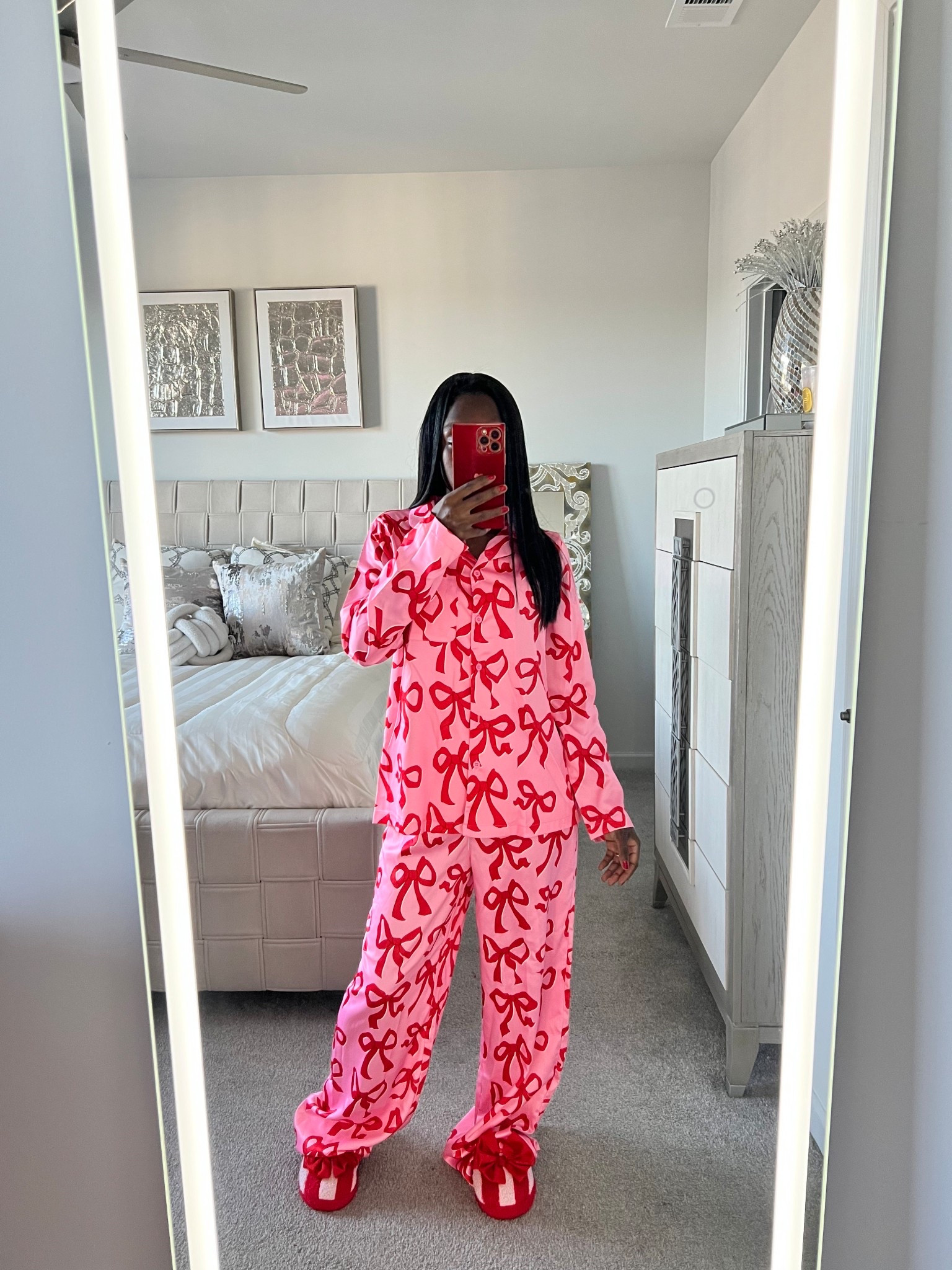 Holiday pajamas
Pink bow pajama SHEIN
Candy Cane Slippers Marshall's

#LTKootd #LTKOver40 #LTKHoliday