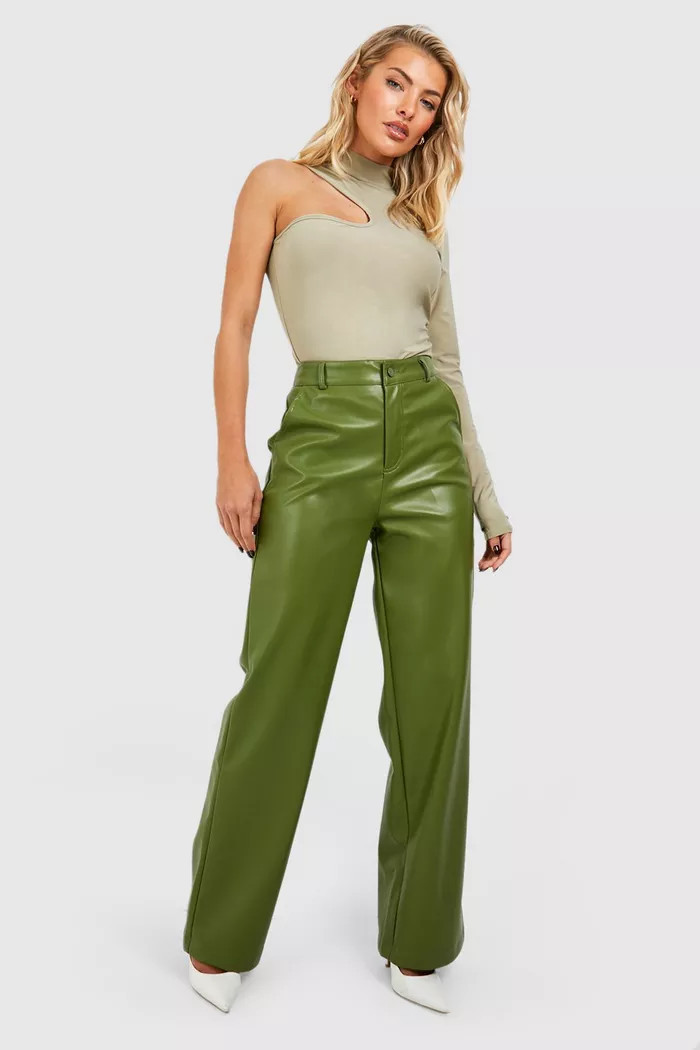 Faux Leather Relaxed Fit Straight Leg Pants | boohoo (US & Canada)