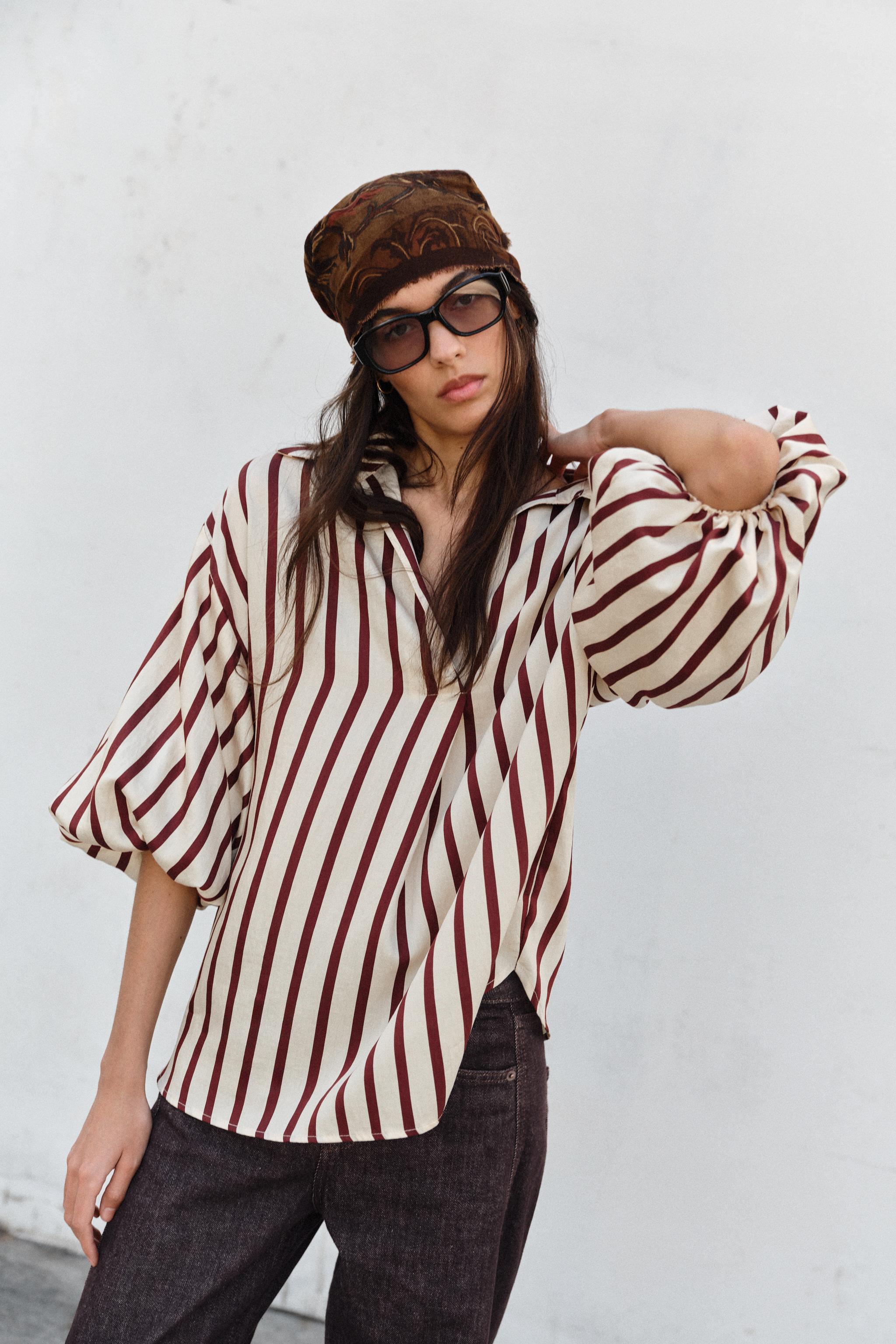 STRIPED BALLOON SLEEVE SHIRT | Zara US