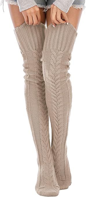 SherryDC Women's Cable Knit Thigh High Socks Winter Boot Stockings Extra Long Over Knee High Leg ... | Amazon (US)
