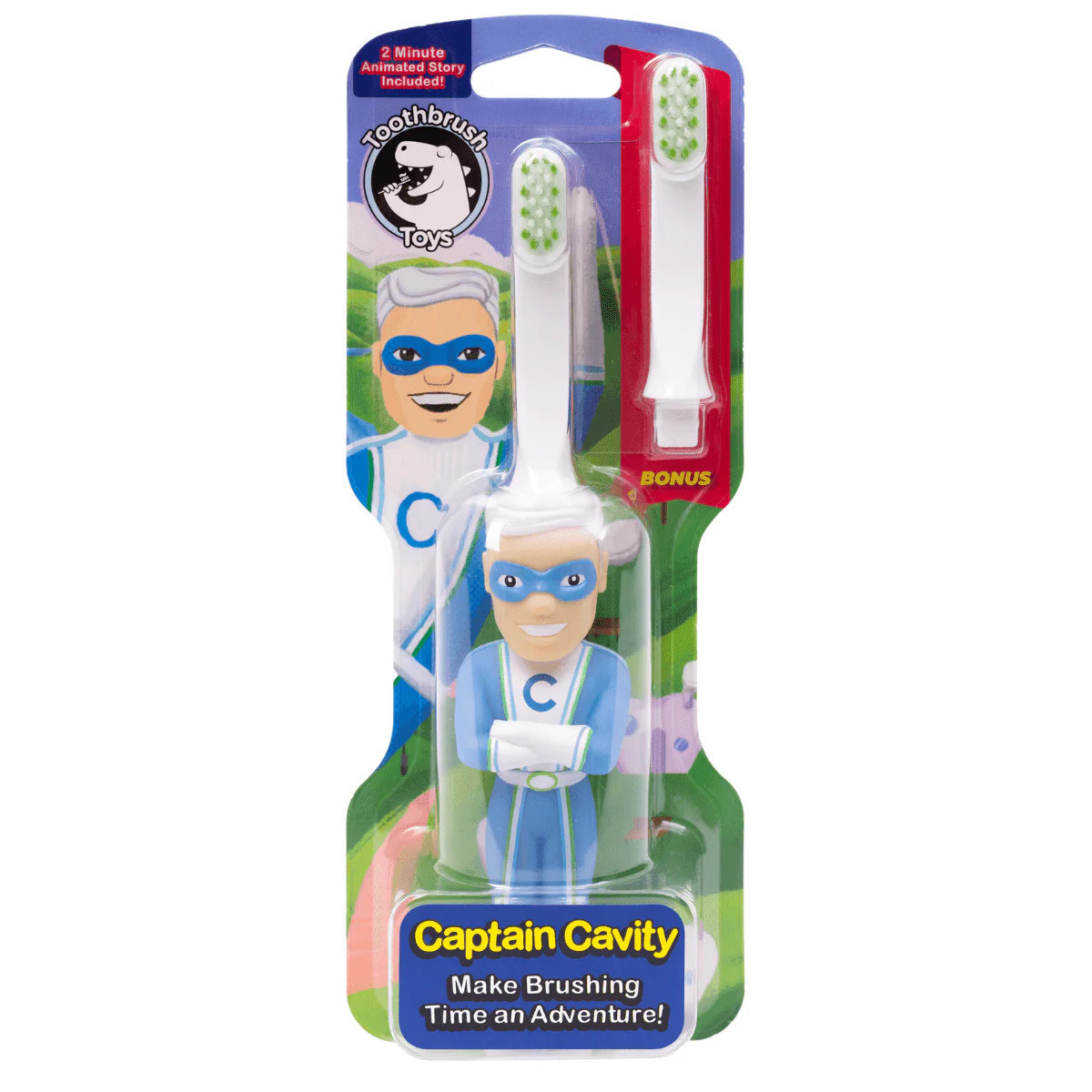 Captain Cavity Kids Character Toothbrush with Bonus Brush | Toothbrush Toys | Toothbrush Toys