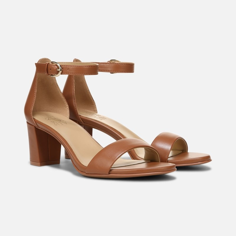 Naturalizer Vera Dress Sandals, English Tea Leather, 7.0W Almond Toe, Block Heels, Ankle Strap | Naturalizer