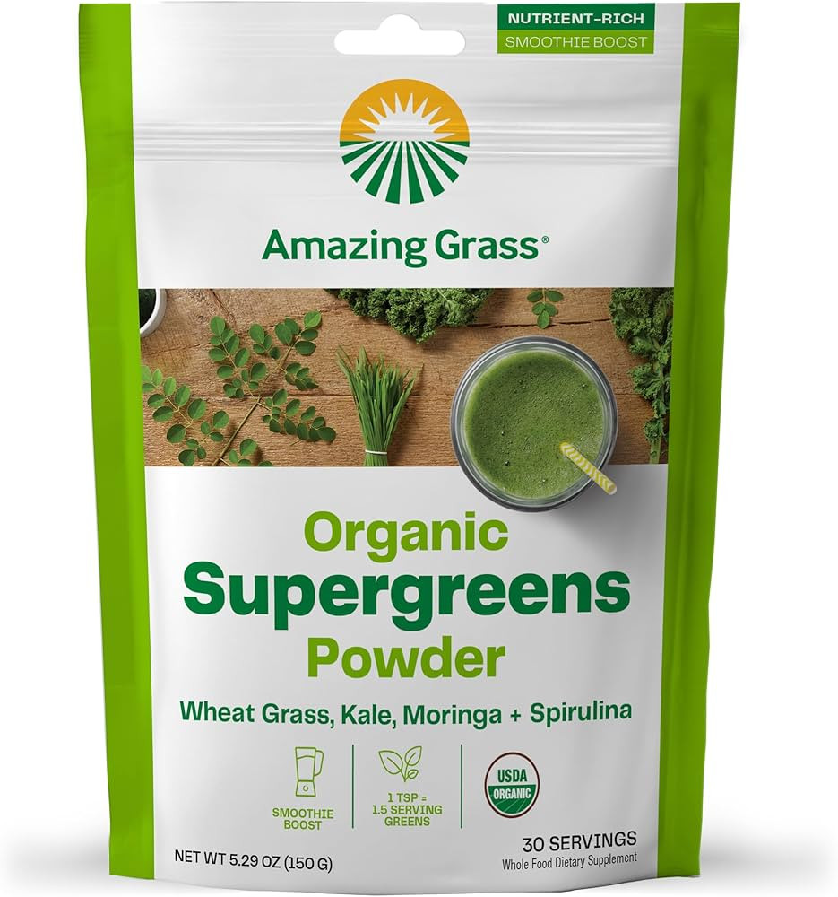 Amazing Grass Super Greens Booster: Greens Powder Smoothie Mix with Spirulina, Moringa, Wheat Gra... | Amazon (US)