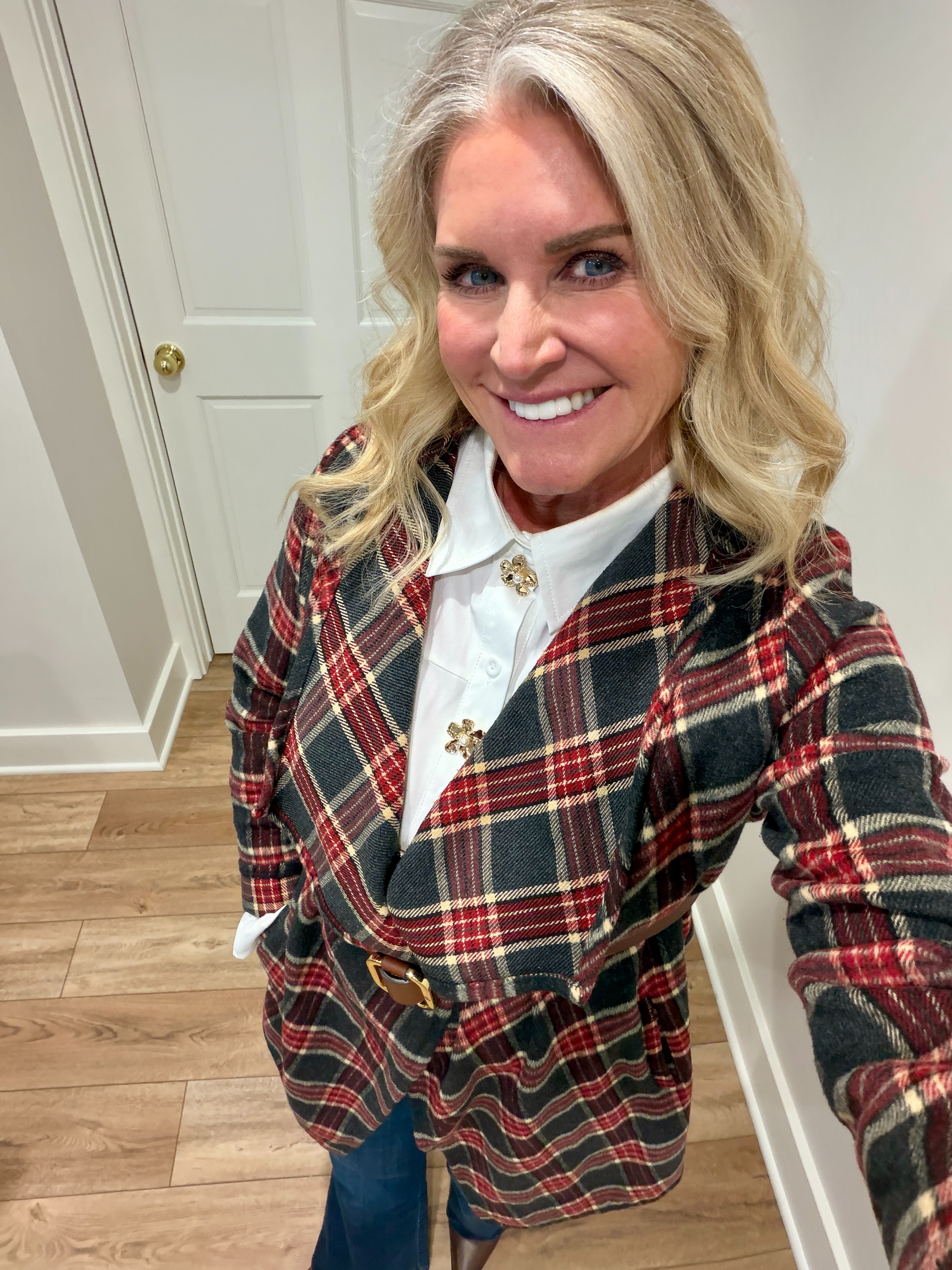Equestrian vibes, winter edition 🤎
Classic layers with a tailored twist—belted plaid, crisp white blouse, boots made for dinner dates.

Shop the look (exact + similar finds) linked.  NOTE:  jacket and blouse were boutique finds. 

 #LTKootd #LTKOver40