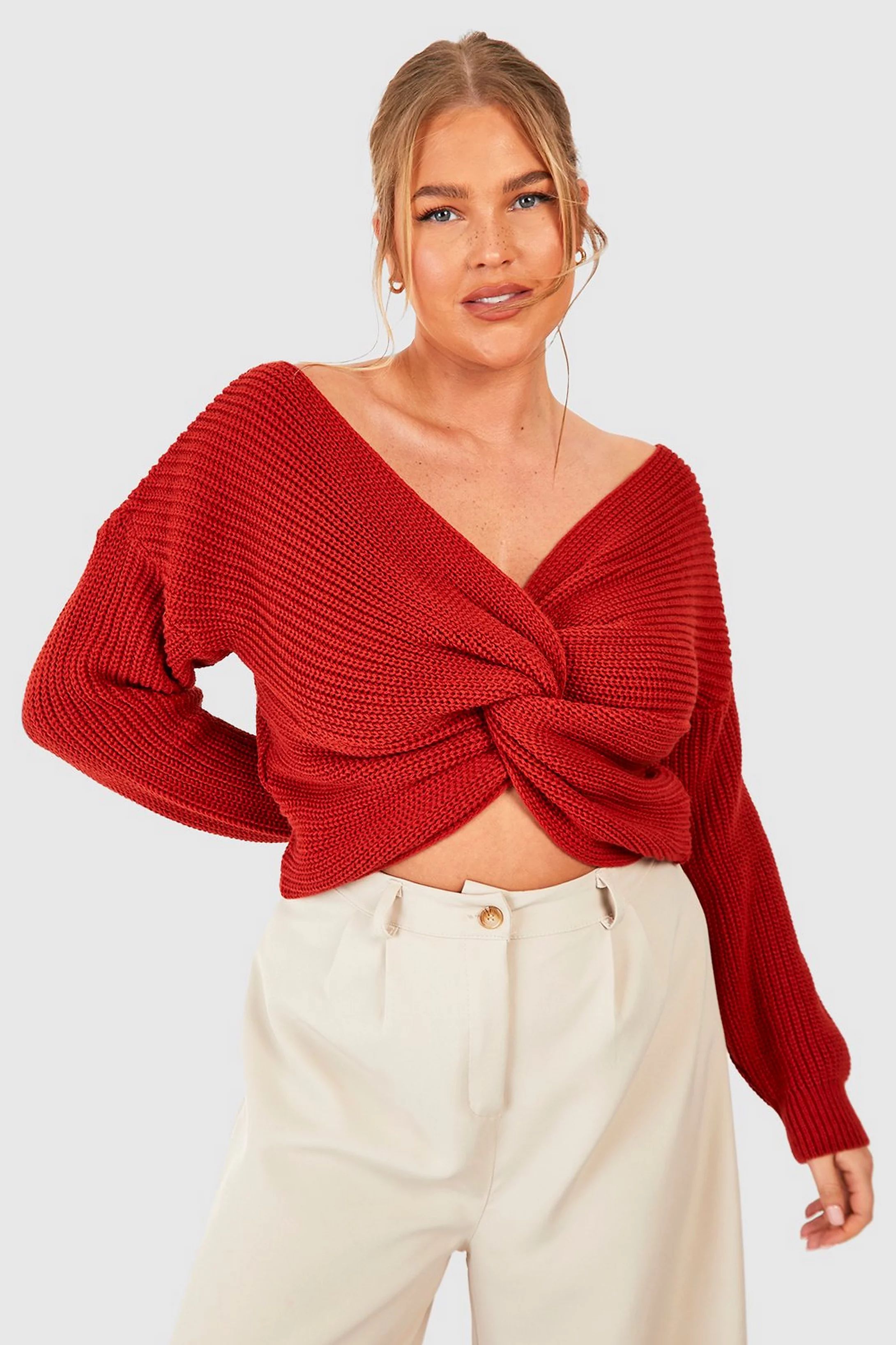 Plus Twist Front Knitted Sweater | Boohoo.com (US & CA)