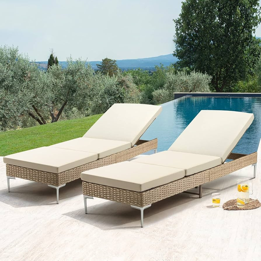 HOMREST Outdoor Chaise Lounge Chair Set of 2, Patio Wicker Lounge Chairs with Adjustable Backrest... | Amazon (US)