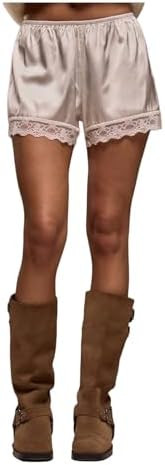 Women's Lace Satin Shorts Shiny Elastic Waist Mini Silk Shorts French Knickers | Amazon (US)
