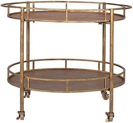 Creative Co-Op Gold 2 Tier Metal Bar Cart on Casters | Amazon (US)
