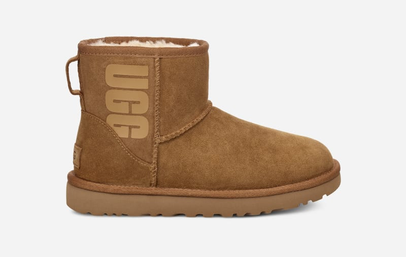UGG Women's Classic Mini UGG Rubber Logo Classic Boots in Brown, Size 11 | UGG (US)