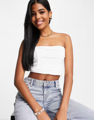 Pull&Bear strapless ruched detail corset top in white | ASOS (Global)