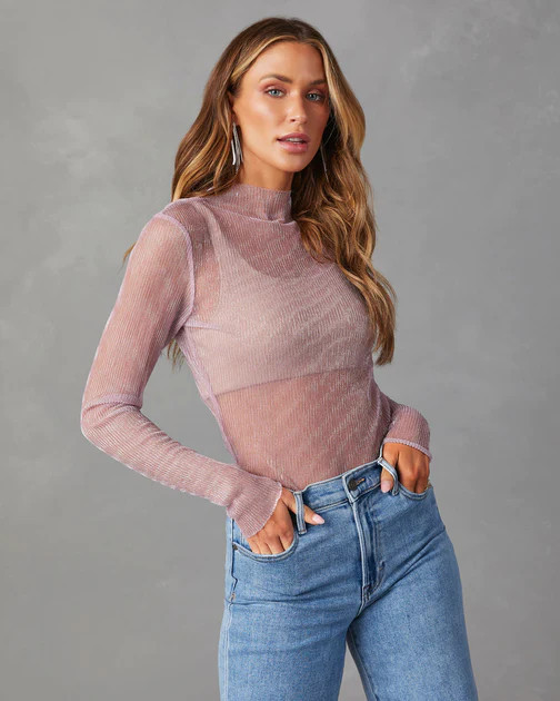 On The Sly Semi Sheer Long Sleeve Top - Lavender | VICI