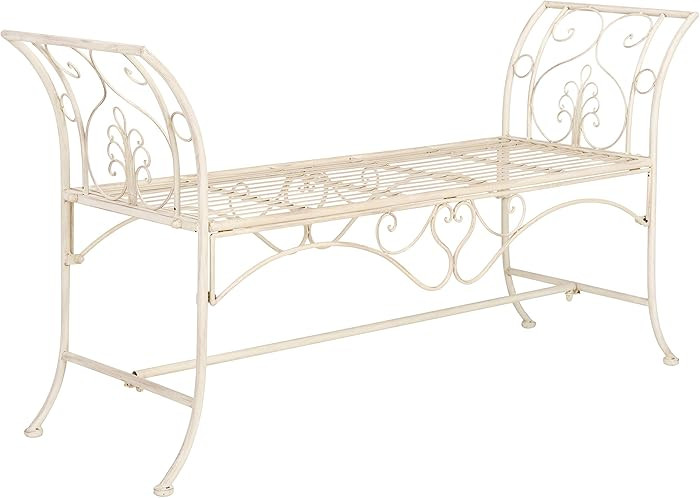 Safavieh PAT5016A Collection Arona Antique White Wrought Iron 51" Outdoor Garden Bench | Amazon (US)