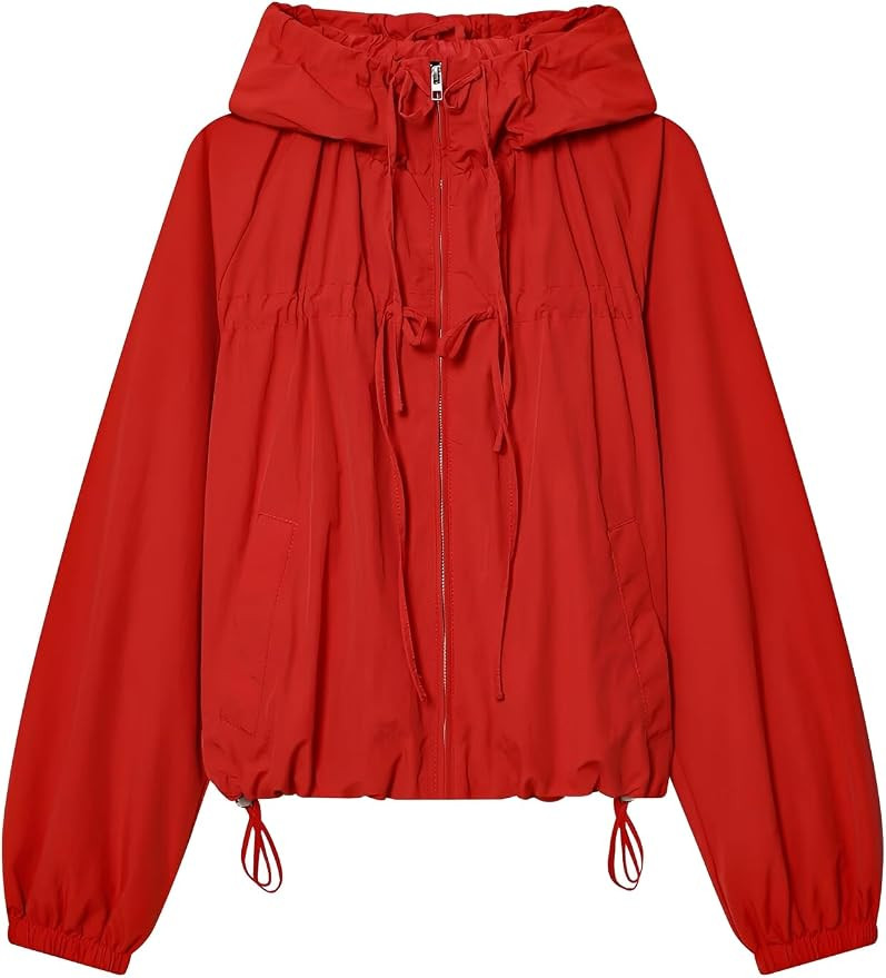 Wyeysyt Women Windbreaker Jacket Lightweight Gathered Hooded Jacket | Windbreaker, Drawstring Hem... | Amazon (US)