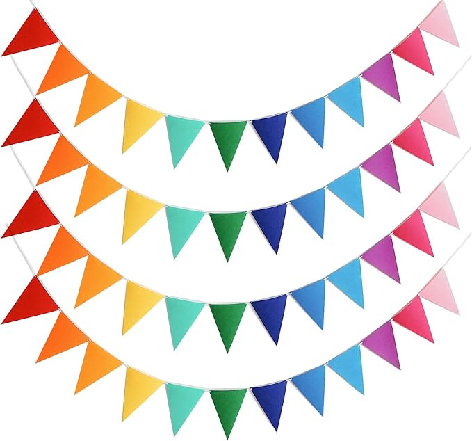 4 Strings 48PCS Rainbow Pennant Banner Flags | Colorful Triangle Felt Banner Kit with 8.2ft Ribbo... | Amazon (US)