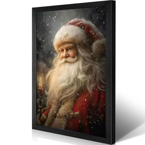 Santa Claus Wall Art,24X36 in Black Framed Winter Poster,Classic Holiday Artwork Canvas Print,Vintage Christmas Pictures Wall Decor For Home Living Room Office Ready To Hang | Amazon (US)