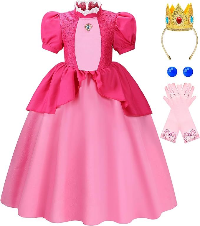 Princess Peach Costume Dress Girls Halloween Costumes Cosplay Kids Toddler Dresses Up for Baby 3t... | Amazon (US)