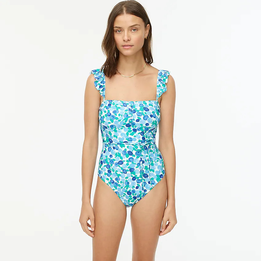 Eco ruffle strap one-piece in blueberry floral | J. Crew US