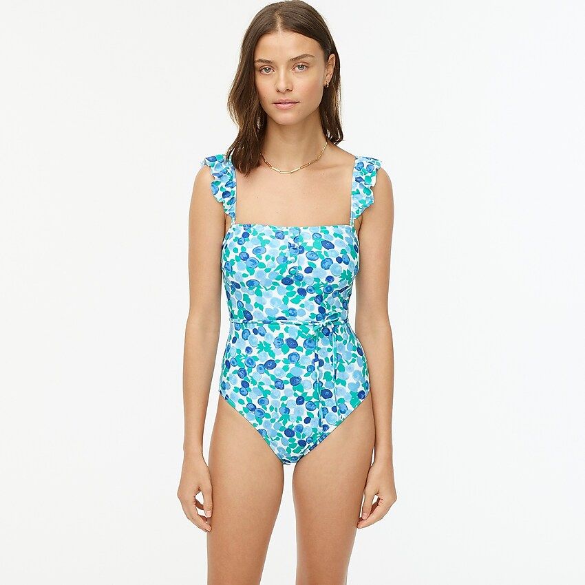 Eco ruffle strap one-piece in blueberry floral | J.Crew US