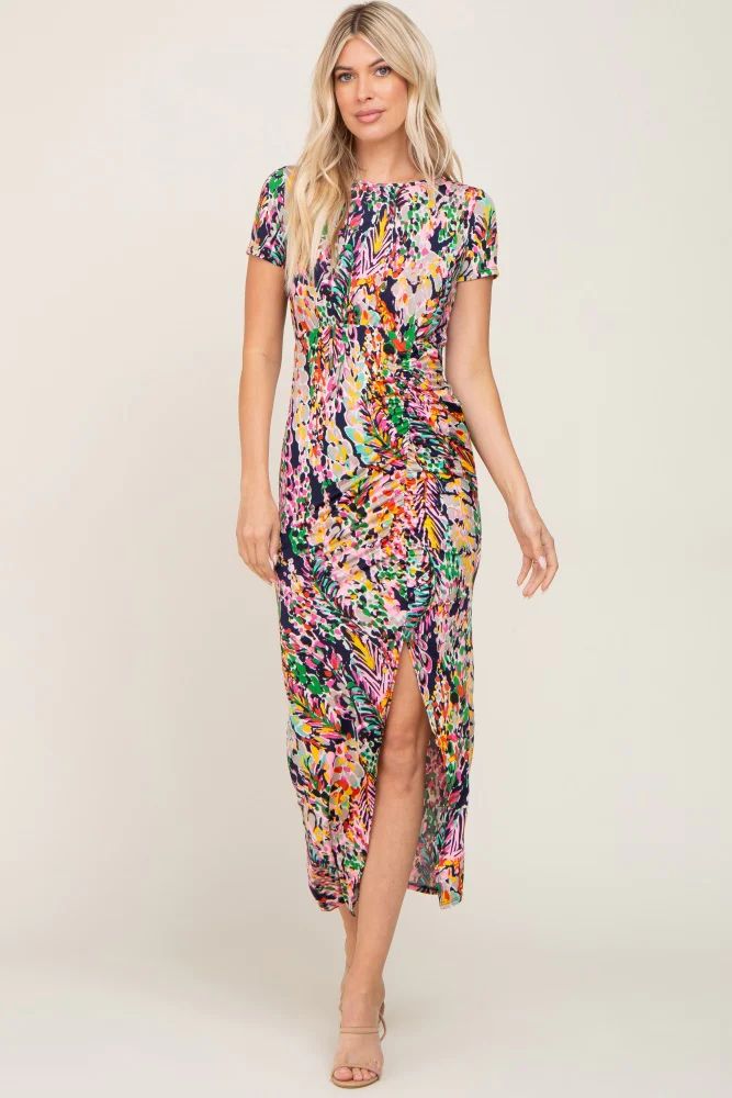 Fuchsia Multi-Color Floral Side Slit Maxi Dress | PinkBlush Maternity